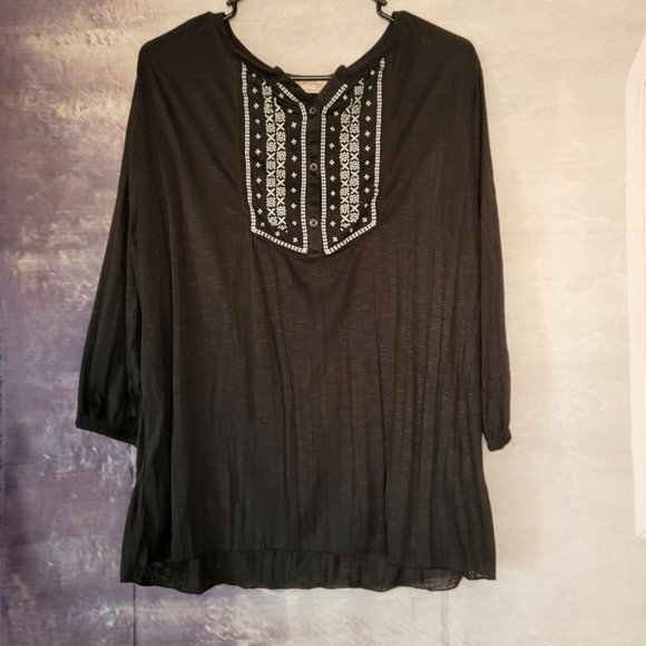 Black Boho Blouse Faded Glory New! Size Large - Picture 1 of 4